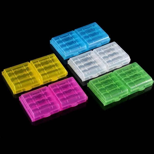Contenedores de almacenamiento de batería de 5 colores, caja de almacenamiento de plástico de batería AAA, caja de plástico colorido transparente