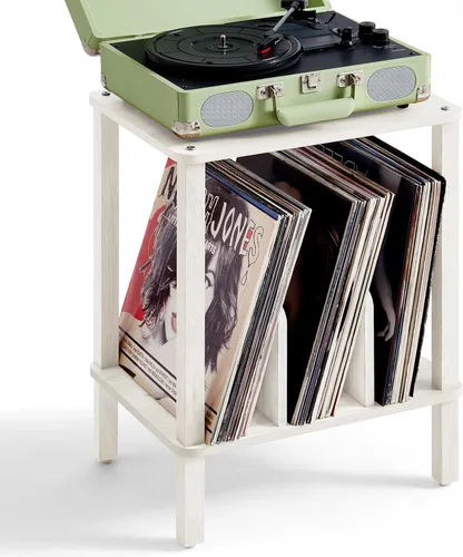 Miniatura 16 de LELELINKY Soporte para tocadiscos de 2 niveles con almacenamiento de discos de vinilo hasta 100 álbumes, soporte para discos de dormitorio y mesa
