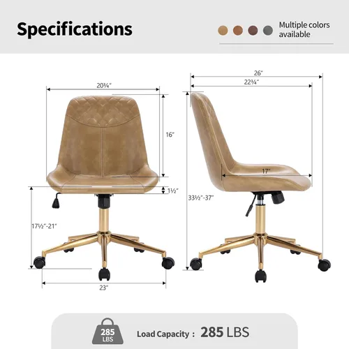 Miniatura 2 de DUHOME Silla de oficina moderna de piel sintética, silla de escritorio giratoria para computadora con base dorada, camello Camel con base dorada