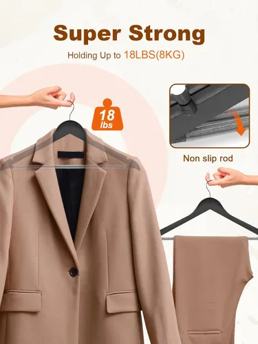 Miniatura 3 de HOUSE DAY - Paquete de 10 perchas de madera negra, percha de madera maciza con barra antideslizante para pantalones, percha de abrigo de madera Negro