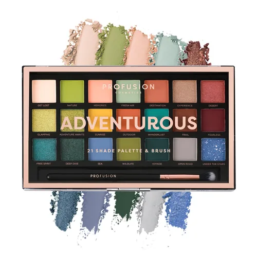 Profusion Cosmetics Paleta de sombras de ojos de 21 tonos con pincel, mate mezclable, brillante y tonos metálicos en tonos neutros llamativos y