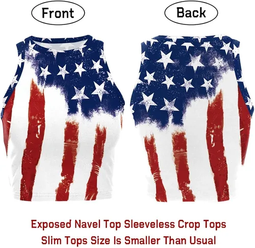 Miniatura 8 de Camiseta corta con bandera estadounidense para mujer, patriótica de Estados Unidos, para el 4 de julio, sexy, expuesta, suave, para verano, sin