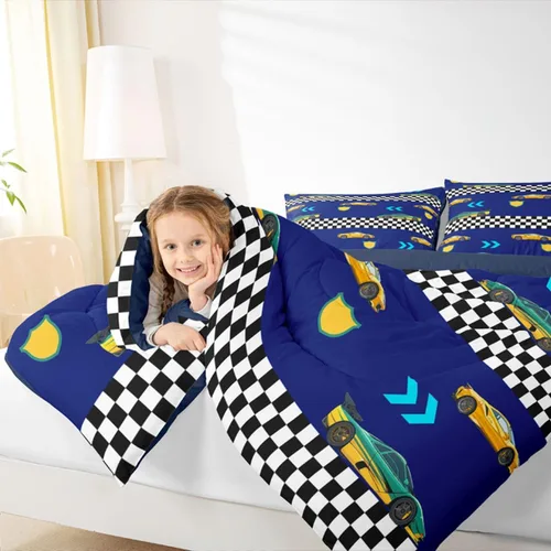 Miniatura 7 de Feelyou Juego de edredón de coche de carreras, tamaño individual, juego de ropa de cama de coche deportivo de velocidad para niños y niñas, edredón