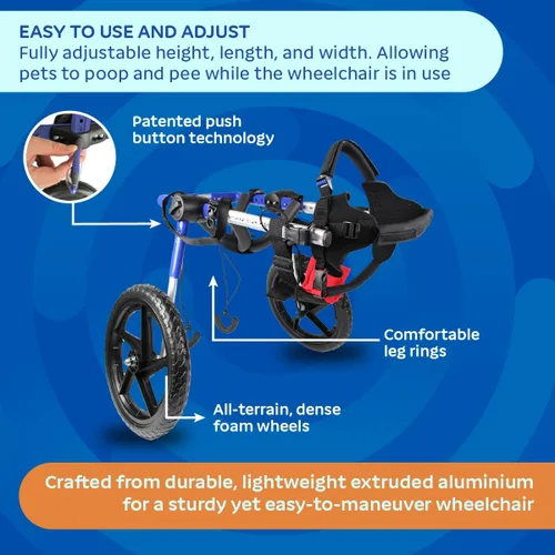 Miniatura 3 de Walkin' Wheels Silla de ruedas para perros, para perros medianos y grandes, de 50 a 69 libras, aprobada por veterinarios, silla de ruedas para Azul