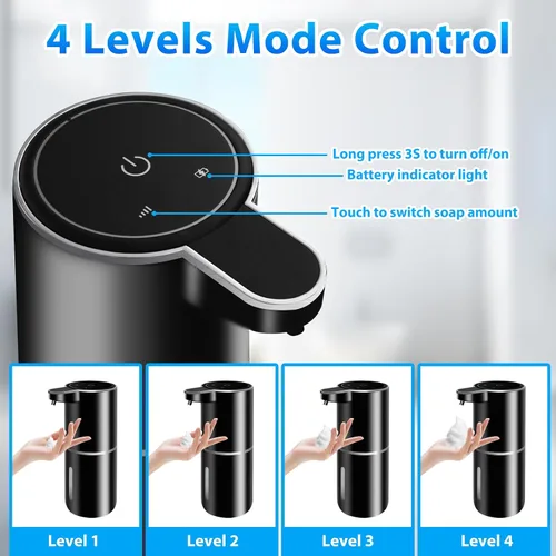 Miniatura 2 de Paquete de 2 dispensadores automáticos de jabón espumoso, 12.8 onzas, 12.8 fl oz, recargable por USB, dispensador eléctrico de jabón de manos de 4