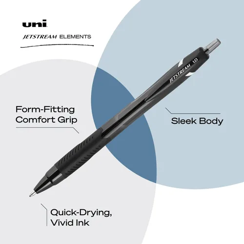 Miniatura 3 de Uniball Jetstream Elements - Bolígrafos de punta media (0.039 pulgadas), tinta negra, paquete de 5 Negro