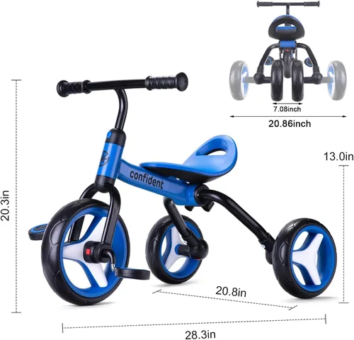 Miniatura 8 de YGJT Triciclo 4 en 1 para niños pequeños de 2 a 5 años, triciclos plegables para niños pequeños con asiento ajustable y pedal extraíble, juguetes
