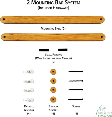 Miniatura 9 de Grassracks Estante de esquí de bambú – Montaje de pared horizontal para interiores Serie Hallsteiner – Colgador de pared para exhibición de esquí