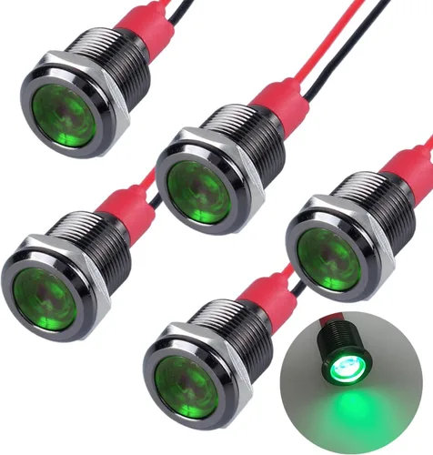 Miniatura 16 de 5 unidades de 0.236 in 12V-24V 20mA luz indicadora LED de metal de ahorro de energía, bisel cromado negro, orificio de montaje de 1/4 pulgadas