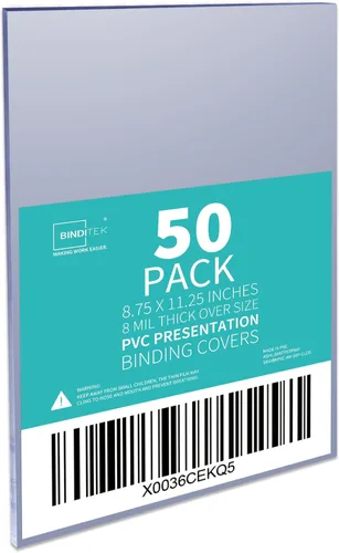 Miniatura 10 de Binditek paquete de 50 portadas de encuadernación transparentes de PVC de 8 mil, 11 x 17 pulgadas, tamaño tabloide, esquinas cuadradas, sin