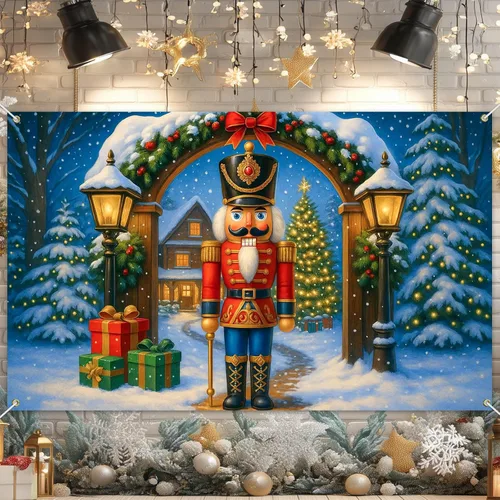 Miniatura 8 de HOMETITUTE Cartel de Navidad de 71 x 43 pulgadas, fondo azul de fotografía de invierno, copo de nieve, árbol de copo de nieve, fondo de fiesta