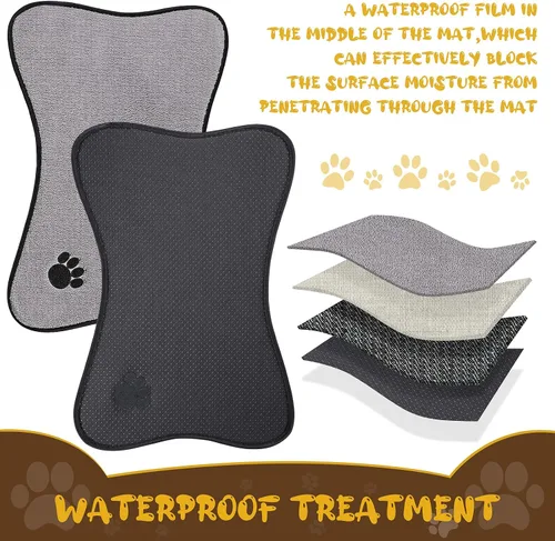 Miniatura 3 de Breling Tapete para perros para comida y agua, 2 piezas en forma de hueso, antideslizante, tapete de alimentación para mascotas para debajo