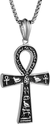 HZMAN Colgante de cruz de Ankh grande de acero inoxidable símbolo jeroglífico egipcio antiguo de 222 pulgadas cadena Metal no