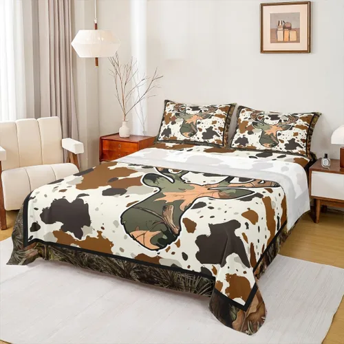 Miniatura 32 de Rustic Lodge - Juego de sábanas tamaño individual con diseño de oso y alce, diseño de retazos, color rojo y negro, a cuadros, ropa de cama de Multi
