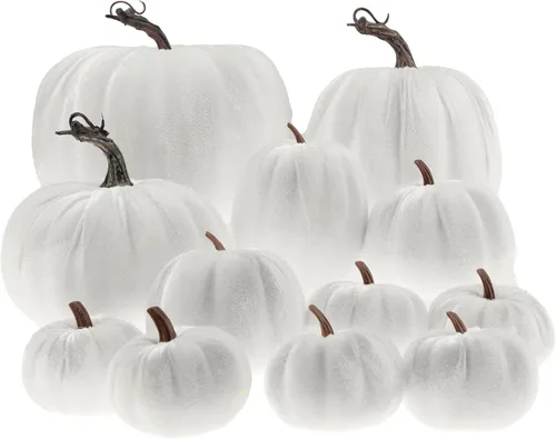 Miniatura 11 de Gresorth 12 calabazas artificiales grandes de terciopelo para Halloween, hechas a mano, decoración de centro de mesa de cosecha de otoño