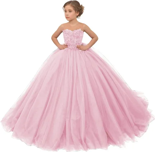 Miniatura 12 de Precioso vestido de niña de flores de tul para niños de boda con cuentas princesa sin mangas vestidos de baile
