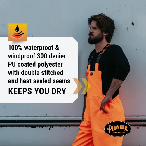 Miniatura 2 de Pioneer Hi Vis Ripstop - Pantalones con peto impermeables para hombre, pantalones reflectantes de seguridad para lluvia