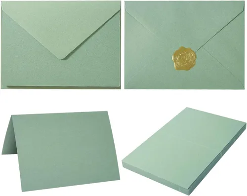 Miniatura 7 de Paquete de 50 sobres A6 color crema con tarjetas de cartulina gruesa plegada de 4 x 6 pulgadas y calcomanías doradas para tarjetas de felicitación