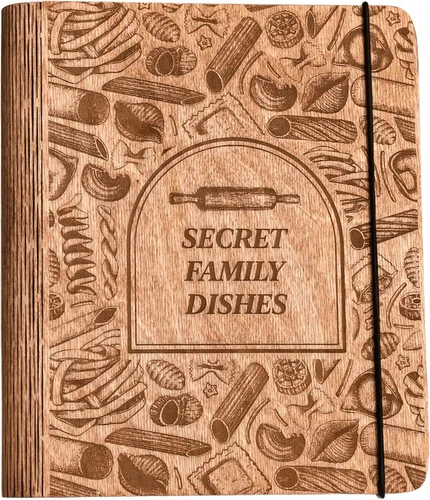 Miniatura 14 de ENJOY THE WOOD Carpeta de Libro de Recetas Personalizada - Diario de Libro de Cocina Familiar de Madera en Blanco para Escribir Tus Propias Recetas