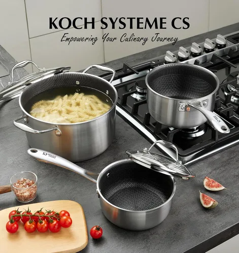 Miniatura 6 de KOCH SYSTEME CS Triply Stainless Steel Cookware Set 6 Piece, Nonstick Hybrid Pots Set 2QT & 3QT & 8QT, Kitchen Cookware Set with Honeycomb
