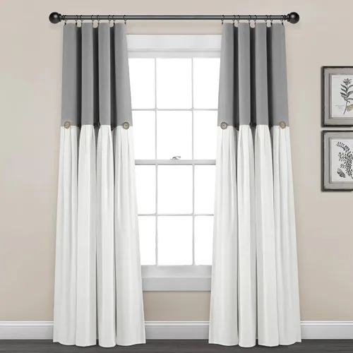 Miniatura 29 de Lush Decor - Cortinas de lino con botones de estilo granja, panel individual, diseño plisado de dos tonos de 40 pulgadas de ancho x 108 pulgadas