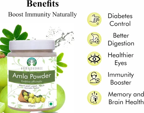 Miniatura 8 de AYURVEDASHREE Amla Fruit Powder (Amalaki) 3.53 oz Forma de polvo Rico en vitamina C antioxidante Vegano 100% crudo de la India Emblica