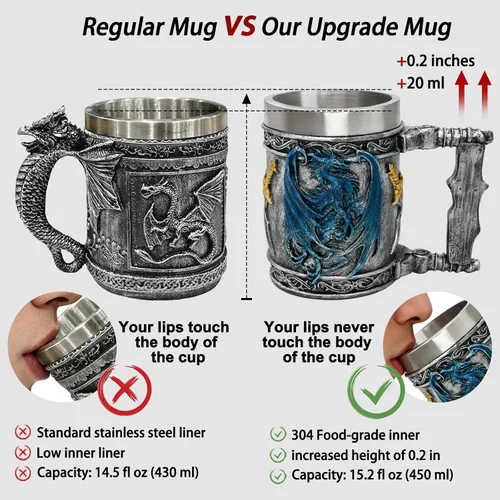 Miniatura 4 de Taza medieval de dragón azul D&D Game Mug of Throne Merchandise Beer Steins Viking Tankard Taza de café de acero inoxidable Tazas de regalo