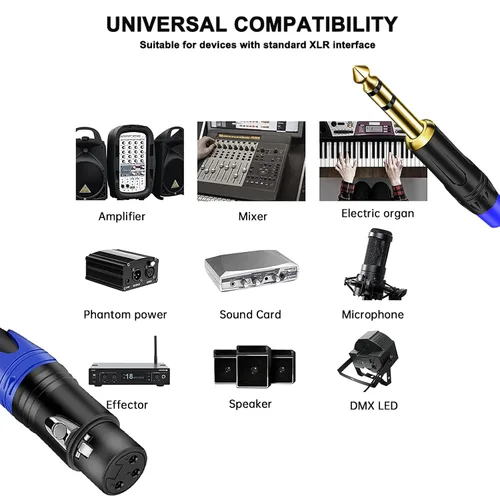 Miniatura 5 de Cable de micrófono doble de 0.250 in de 1/4 pulgadas a XLR, cable de conexión divisor en Y de audio macho de 0.250 in a XLR, cable adaptador