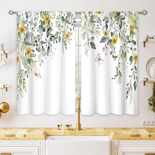 Miniatura 19 de Cortinas de cocina pequeñas de montaña abstracta verde azulado, tratamiento de ventana de montaña, naturaleza, puesta de sol, paisaje, cafetería