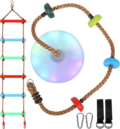 Miniatura 13 de REDCAMP Columpios de cuerda de escalada para árboles, asiento de columpio de disco de plástico resistente para niños y adultos con correa
