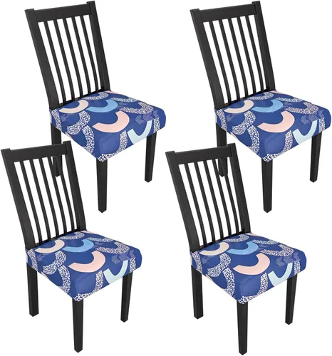 Miniatura 27 de Juego de 4 fundas elásticas para sillas de comedor, fundas para sillas de comedor con estampado floral, fundas para asientos de sillas con estampado
