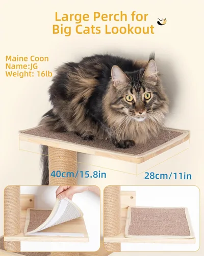 Miniatura 3 de Aechonow Árbol para Gatos de Pared de 80 Pulgadas de Alto, Cama Percha Superior de 15.8 Pulgadas para Gatos Adultos Grandes, Torre Ajustable