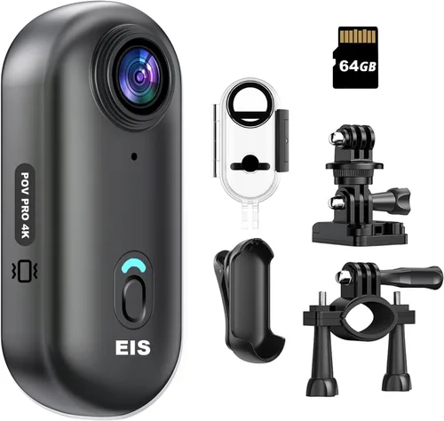 Miniatura 10 de Mini cámara de acción WiFi 4K de 32 GB pulgar, POV, portátil, grabadora de video portátil con videocámara submarina IPX7, soporte para casco, DV