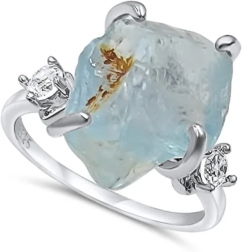 Miniatura 29 de Anillo de cristal crudo real con piedra natal, plata de ley, oro blanco, regalo de joyería para ella, regalo de Navidad, Día de la Madre