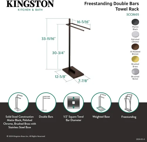 Miniatura 3 de Kingston Brass SCC8607 Edenscape - Toallero doble independiente, latón cepillado