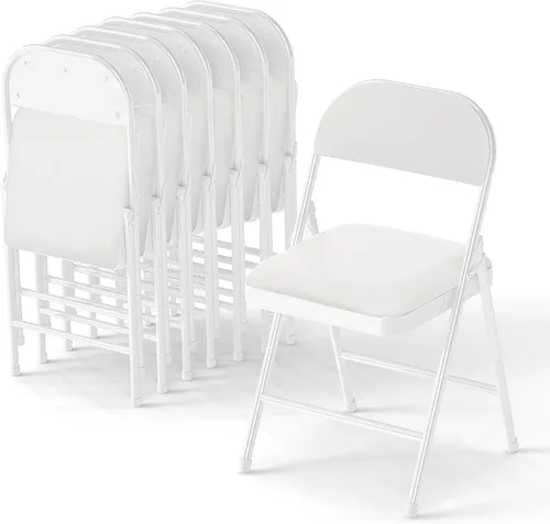 Miniatura 11 de Paquete de 4 sillas plegables acolchadas de cuero, marco de metal con asiento y respaldo de piel sintética, capacidad de 650 libras, silla plegable