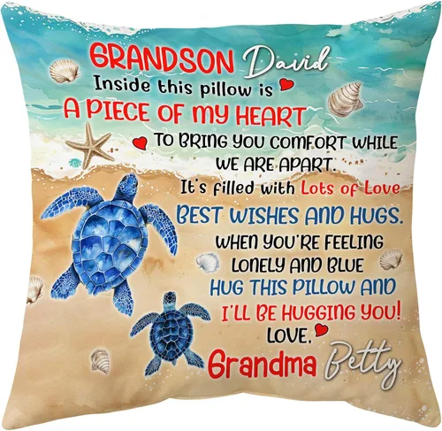 Miniatura 15 de Hyturtle Almohada para nieta (inserto incluido), regalos de Navidad y cumpleaños para nieta de abuela y bisabuela, almohada costera de tortuga Nieta