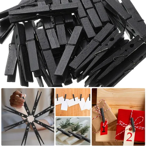 Miniatura 4 de Marsui 200 pinzas de madera resistentes para colgar ropa al aire libre, lavandería, manualidades, fotos (negro, 4 pulgadas)