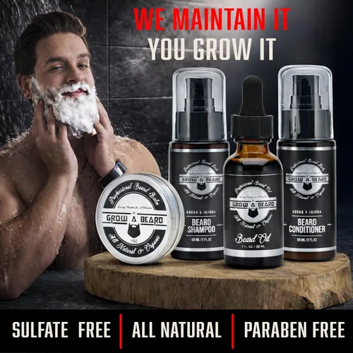Miniatura 4 de Kit de aseo alisador de barba para hombres, kit de crecimiento de barba, lavado, cepillo y peine, aceite de crecimiento sin perfume, bálsamo de Negro
