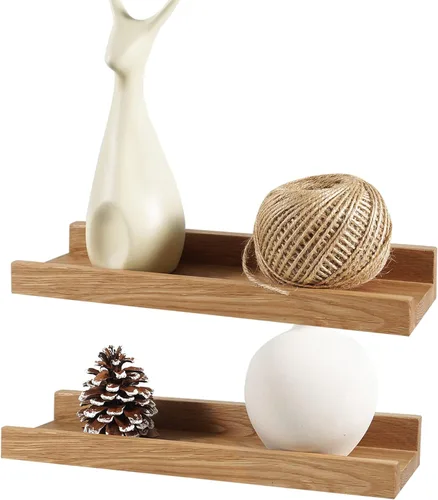 Estantes flotantes montados en la pared, estante de madera de roble macizo de 12 pulgadas para decoración y almacenamiento, repisa de fotos para