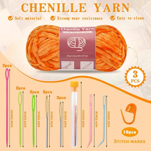 Miniatura 2 de Hilados de chenilla de LUNARM para crochet, tejer, 3 madejas de 240 metros de hilo grueso suave y voluminoso para tejer mantas, ropa y creaciones