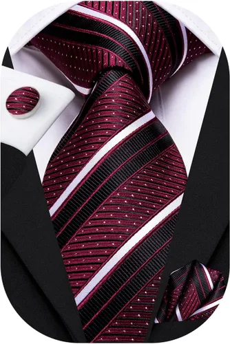 Miniatura 216 de Hi-Tie Corbatas de seda para hombre, diseño de cachemira a rayas, con bolsillo, gemelos cuadrados, conjunto formal de negocios