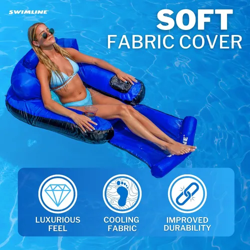 Miniatura 3 de Swimline ORIGINAL - Colchoneta cubierta de tela para piscina, balsa flotante definitiva para adultos y niños Respaldo, reposabrazos y reposapiés