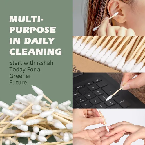 Miniatura 5 de Isshah - Hisopos de algodón de bambú natural, puntas puntiagudas y espirales, 1000 unidades FSC certified, PETA approved. Biodegradable bamboo