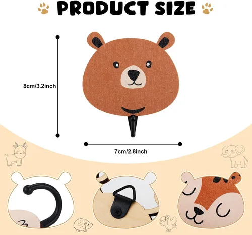 Miniatura 2 de Tatuo 4 ganchos de pared de animales de madera Safari para niños, ganchos de pared para abrigos, temática de animales de selva, decoración