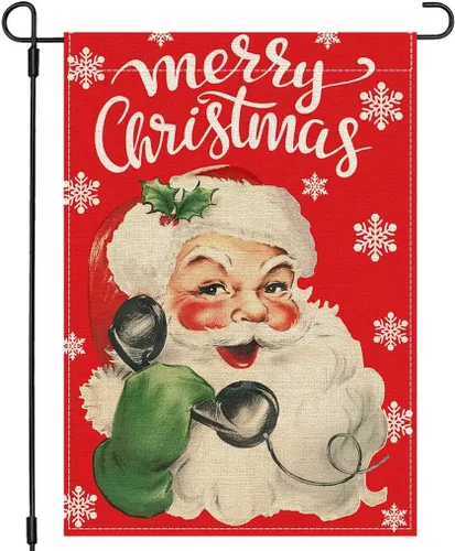 Miniatura 8 de PANDICORN Bandera de Jardín Feliz Navidad 12x18 Pulgadas Doble Cara, Bienvenida Árbol de Navidad Lunares Rojo Invierno Vacaciones Patio Arpillera