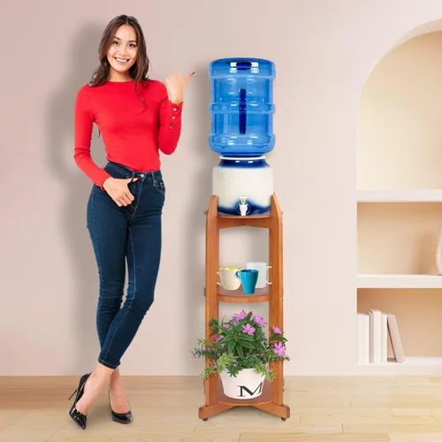 Miniatura 7 de Soporte dispensador de agua de madera maciza natural (32.8 pulgadas de alto-11.2 pulgadas de ancho) Soporte de suelo de cerámica para dispensador