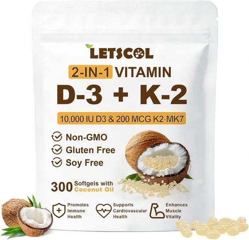 Miniatura 9 de Suplemento de vitamina D3 K2 2 en 1 Softgel, vitamina D3 10000 UI y vitamina K2 200 mcg, K2 MK7 con suplemento de vitamina D3 que apoya la salud