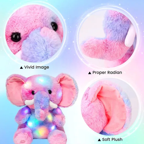 Miniatura 5 de Hopearl Elefante de Peluche LED con Iluminación Colorida Animal de Peluche Elephish Flexible Luces Nocturnas que Brillan en la Oscuridad Cumpleaños