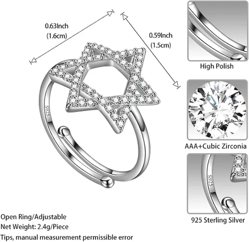 Miniatura 6 de Anillo ajustable de oro blanco sobre plata de ley S925 con nudo celta mariposa judía estrella de David anillo de dedo abierto joyería de moda